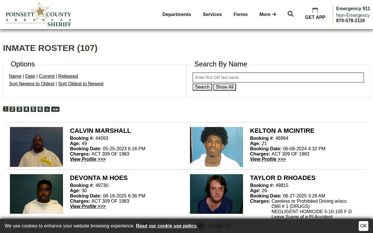 Poinsett County official busted mugshot roster search interface