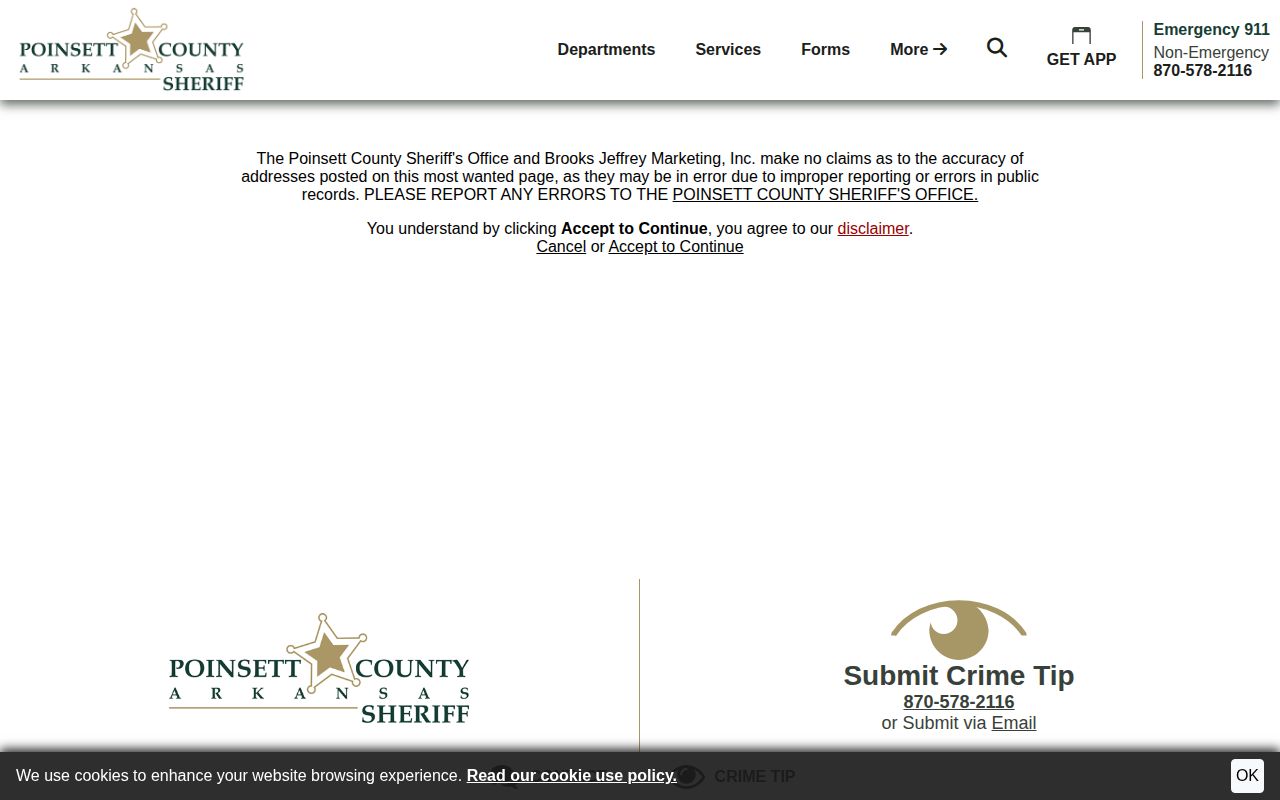 Poinsett County most wanted official entry and listing status