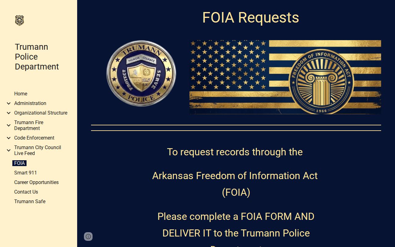 Trumann police FOIA form and arrest report request policy